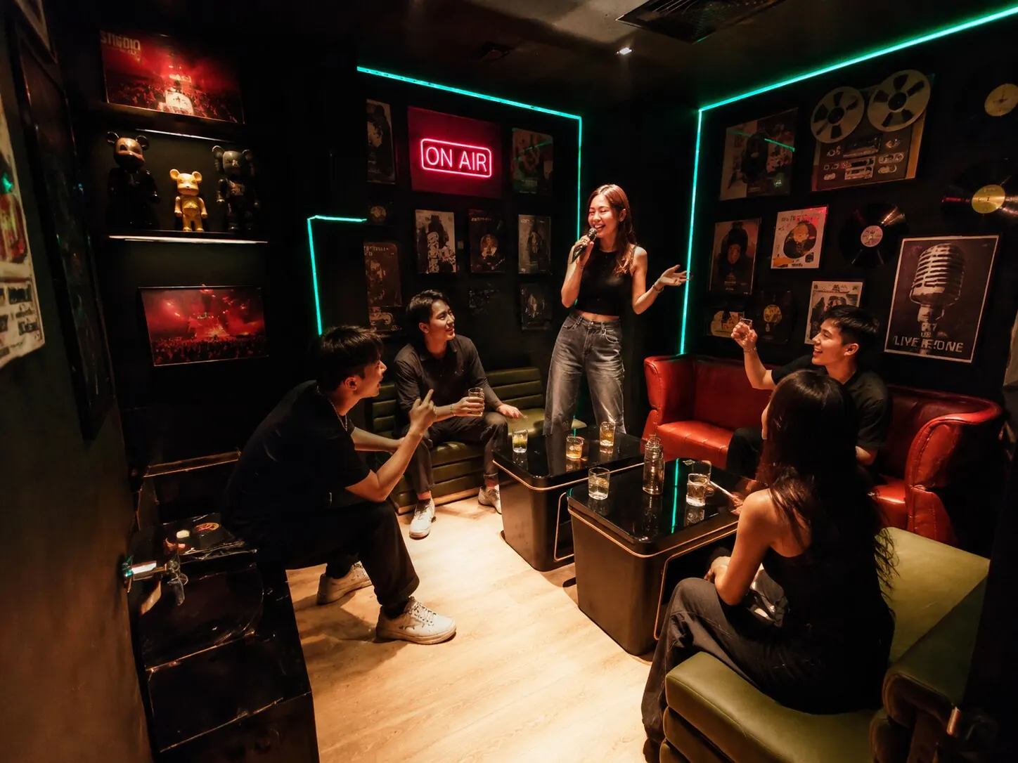 Green neon private karaoke room